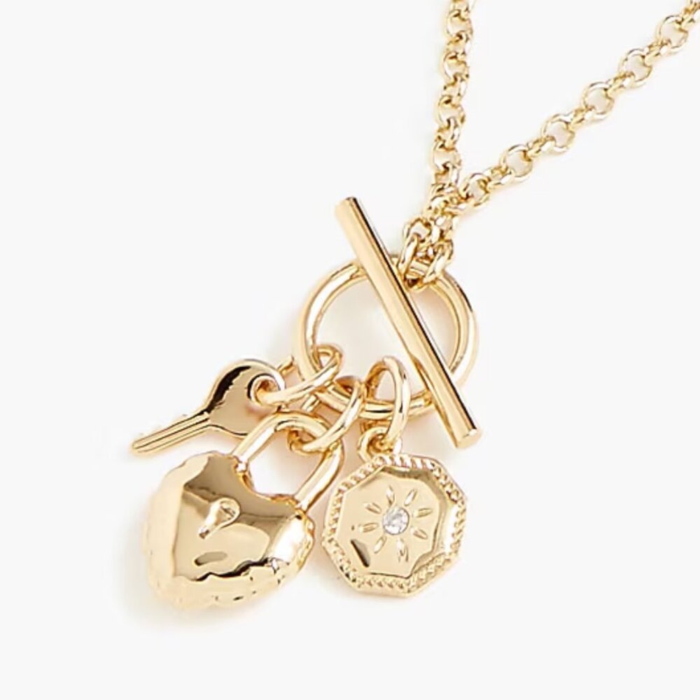 J. Crew Lock Key Heart Charm Necklace – Gold 30” NWT